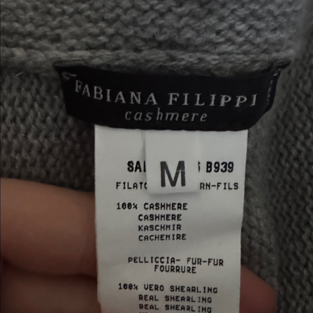 Gray Fur Collar Cardigan 100% cashmere sz M - Picture 2 of 3